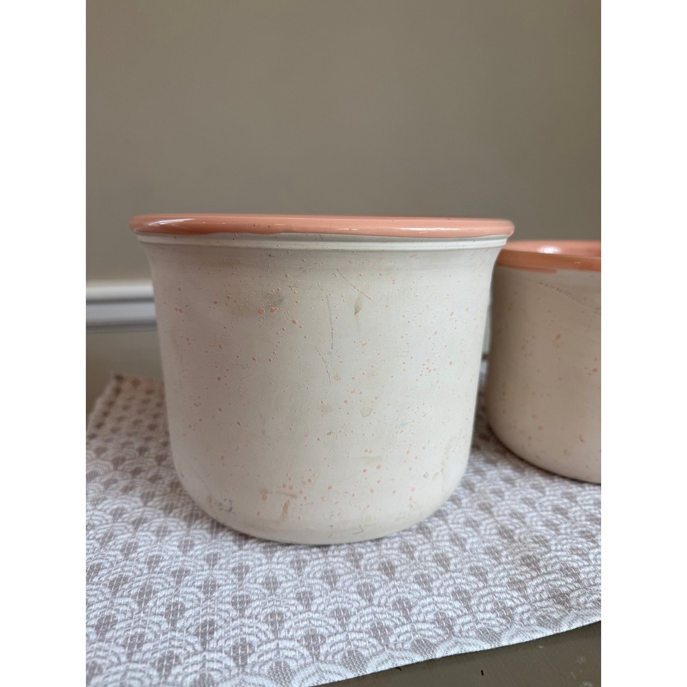 Set of 2 Vintage Italian Ceramic Planters Pink Off White Speckled Earthenware - Picture 2 of 4